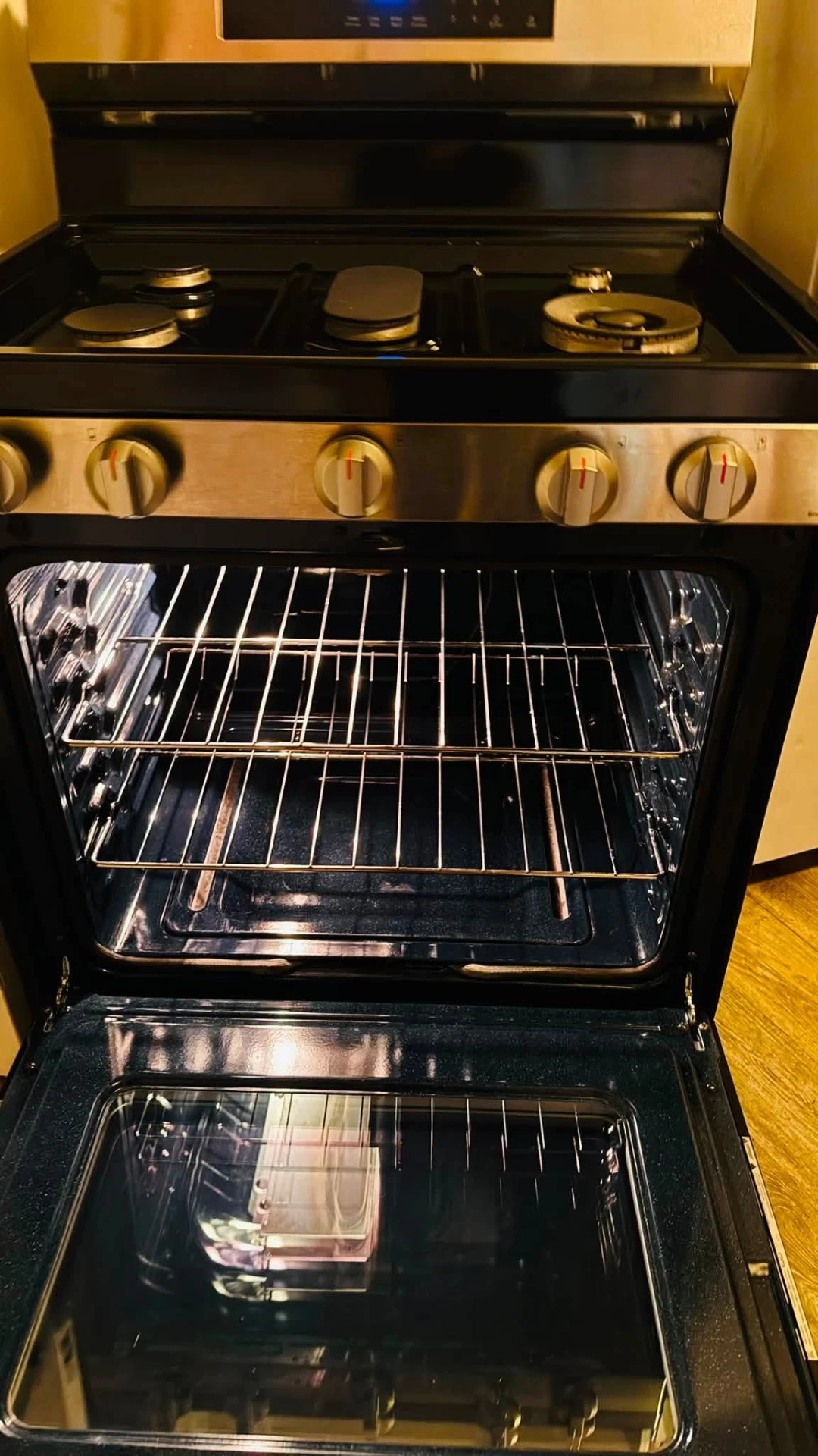 Oven racks cleaned and gleaming